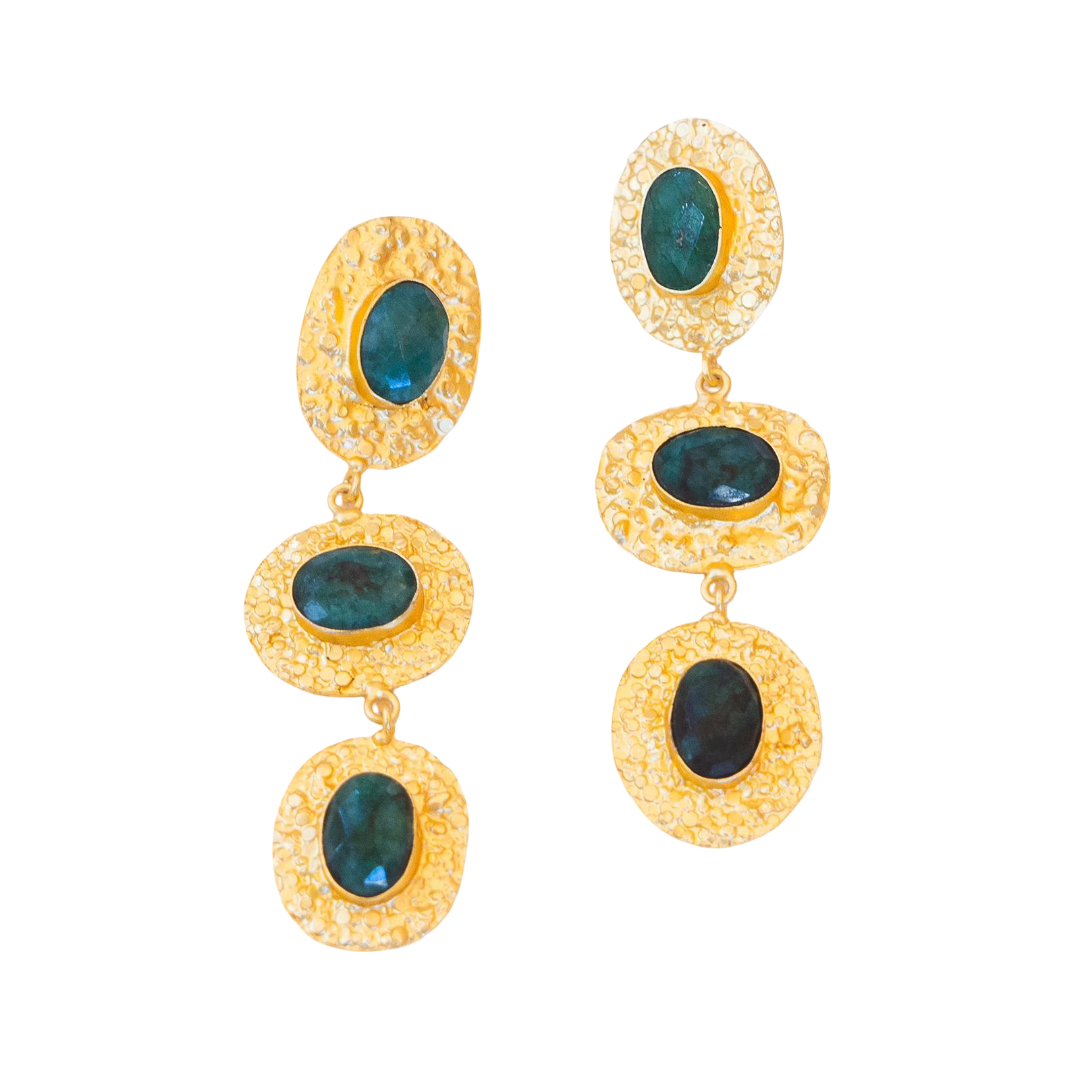 Vida 3 Tier Earrings (Emerald) Statement Earrings