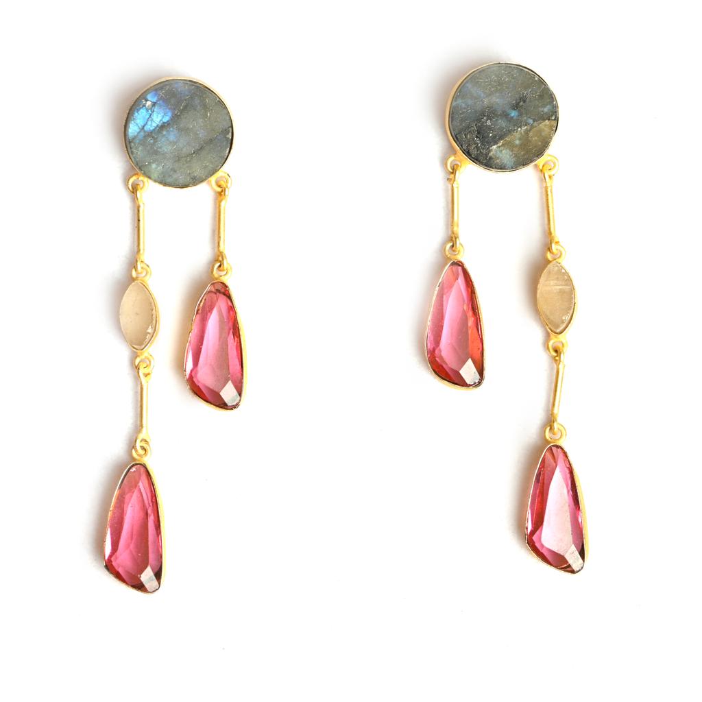 Miya (Labradorite + Hydro Quartz) Statement Earrings