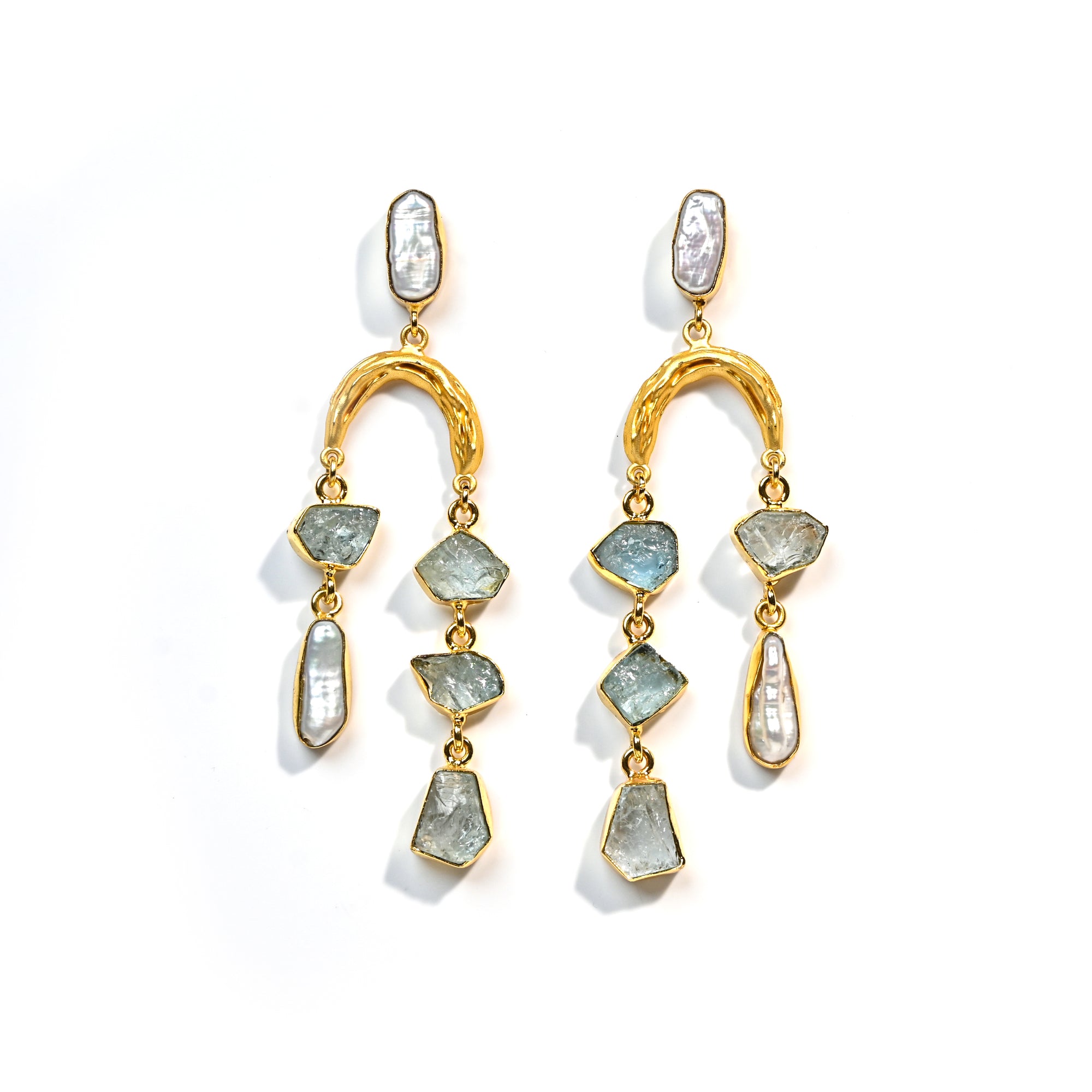 Ariel (Aquamarine +  Baroque Pearl) Statement Earrings