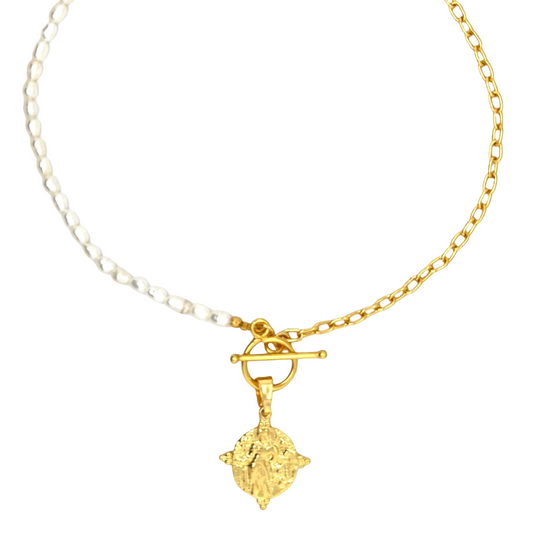 Achille Necklace with Toggle & Pendant (Half Rice Pearl)