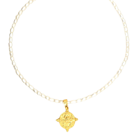 Achille Necklace with Pendant (Full Rice Pearl)