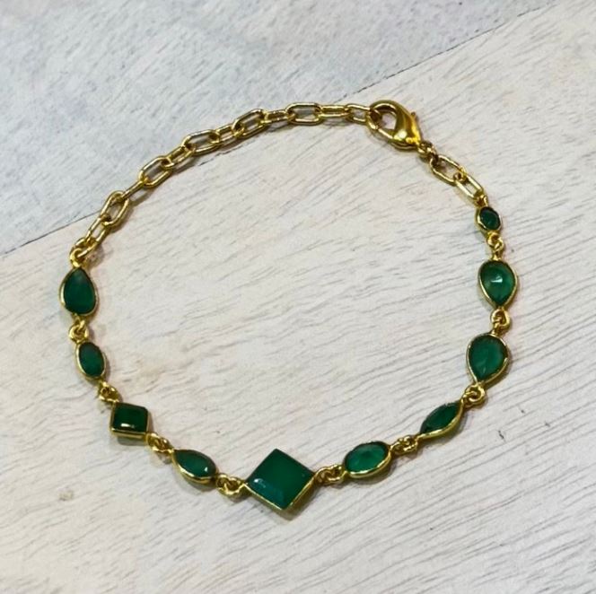 Lyza Bracelet Faceted Stone (Green Onyx)