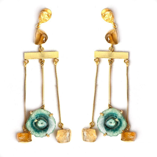 Maree (Green Solar Quartz + Citrine) Statement Earrings