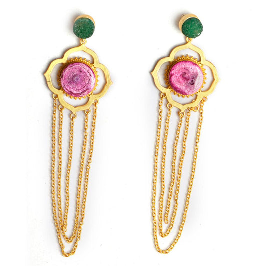 Oasis (Green Druzy + Pink Solar Quartz) Statement Earrings