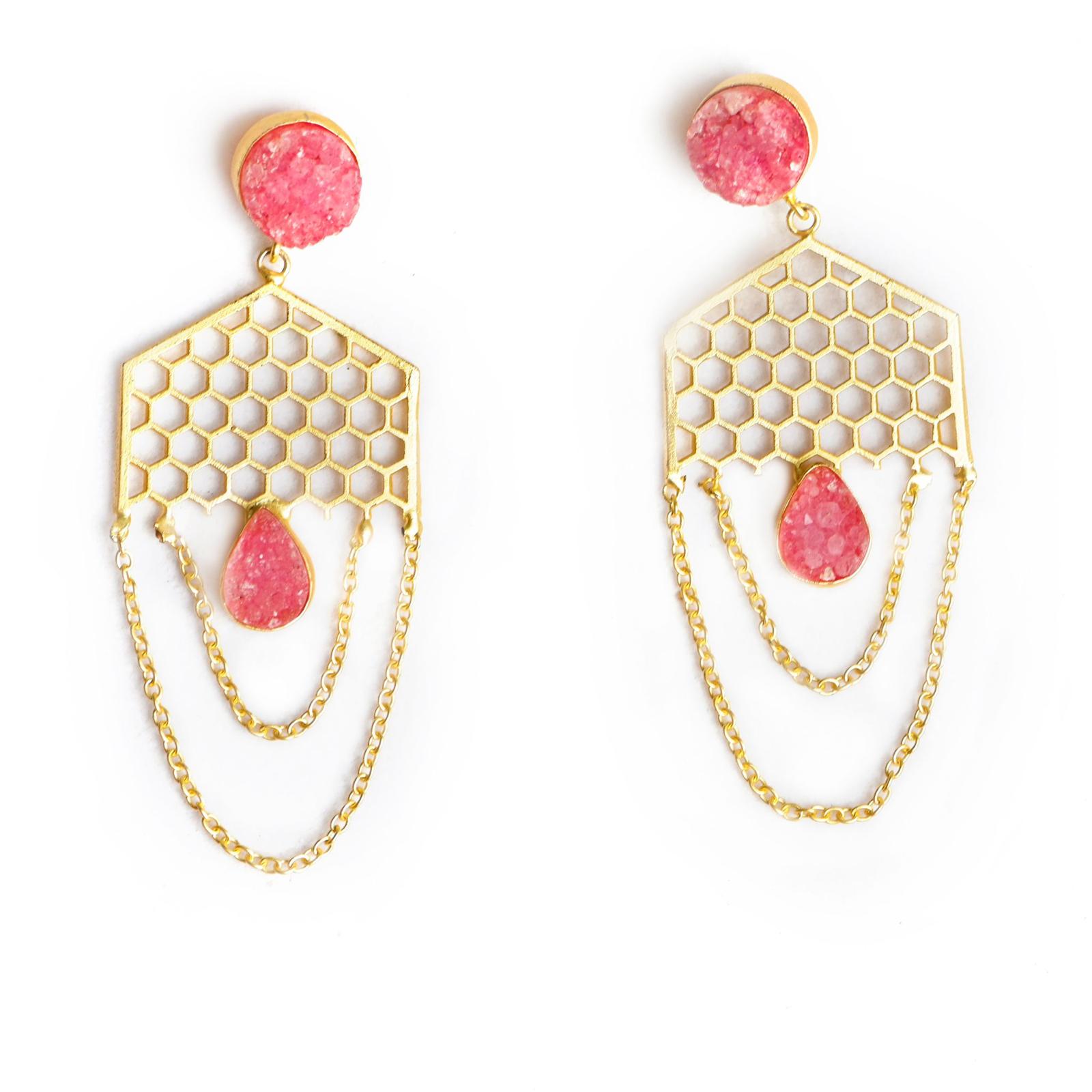 Macy (Pink Druzy) Statement Earrings