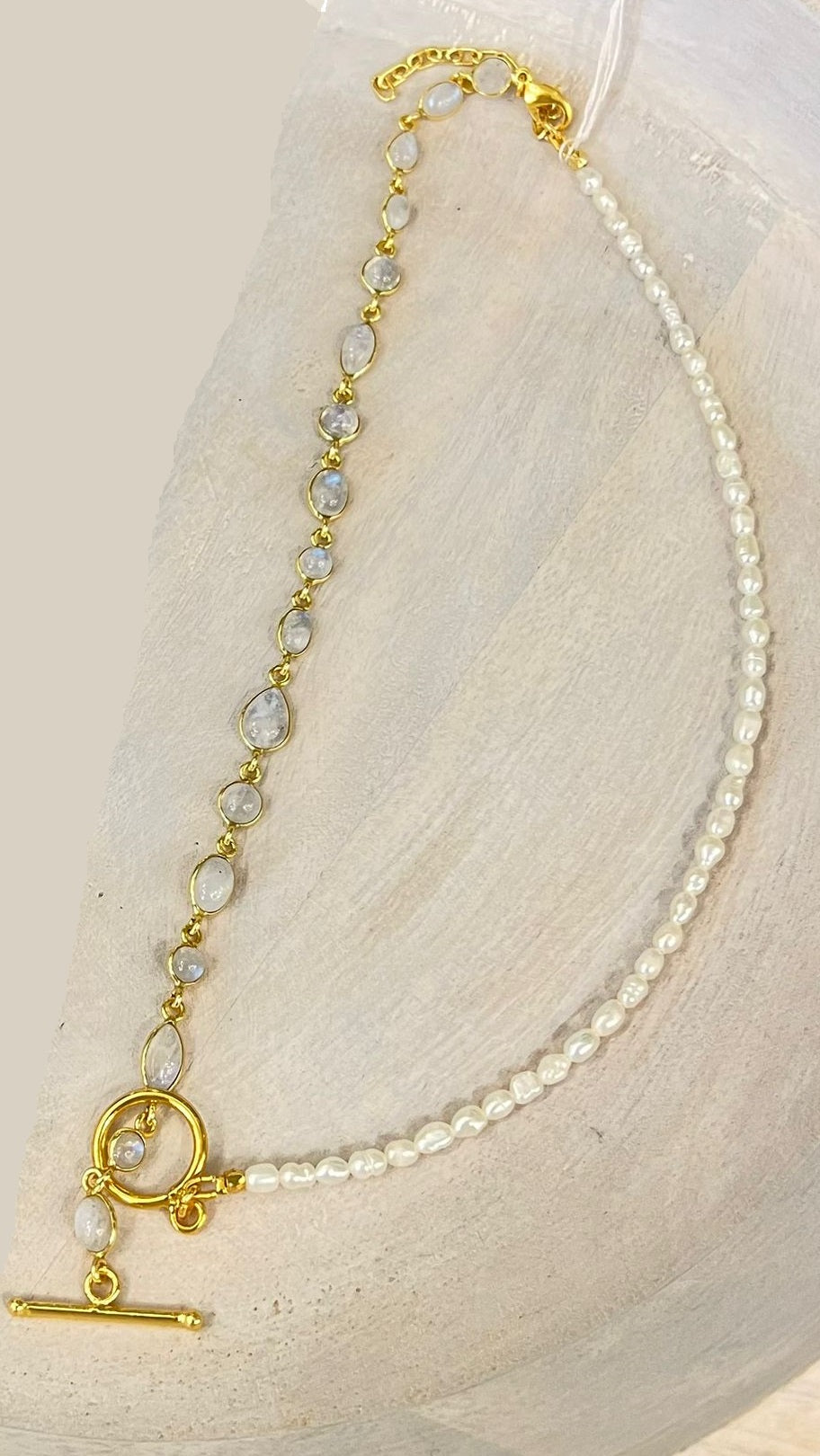 Necklace Half/Half Strand (Pearl & Rainbow Moonstone)