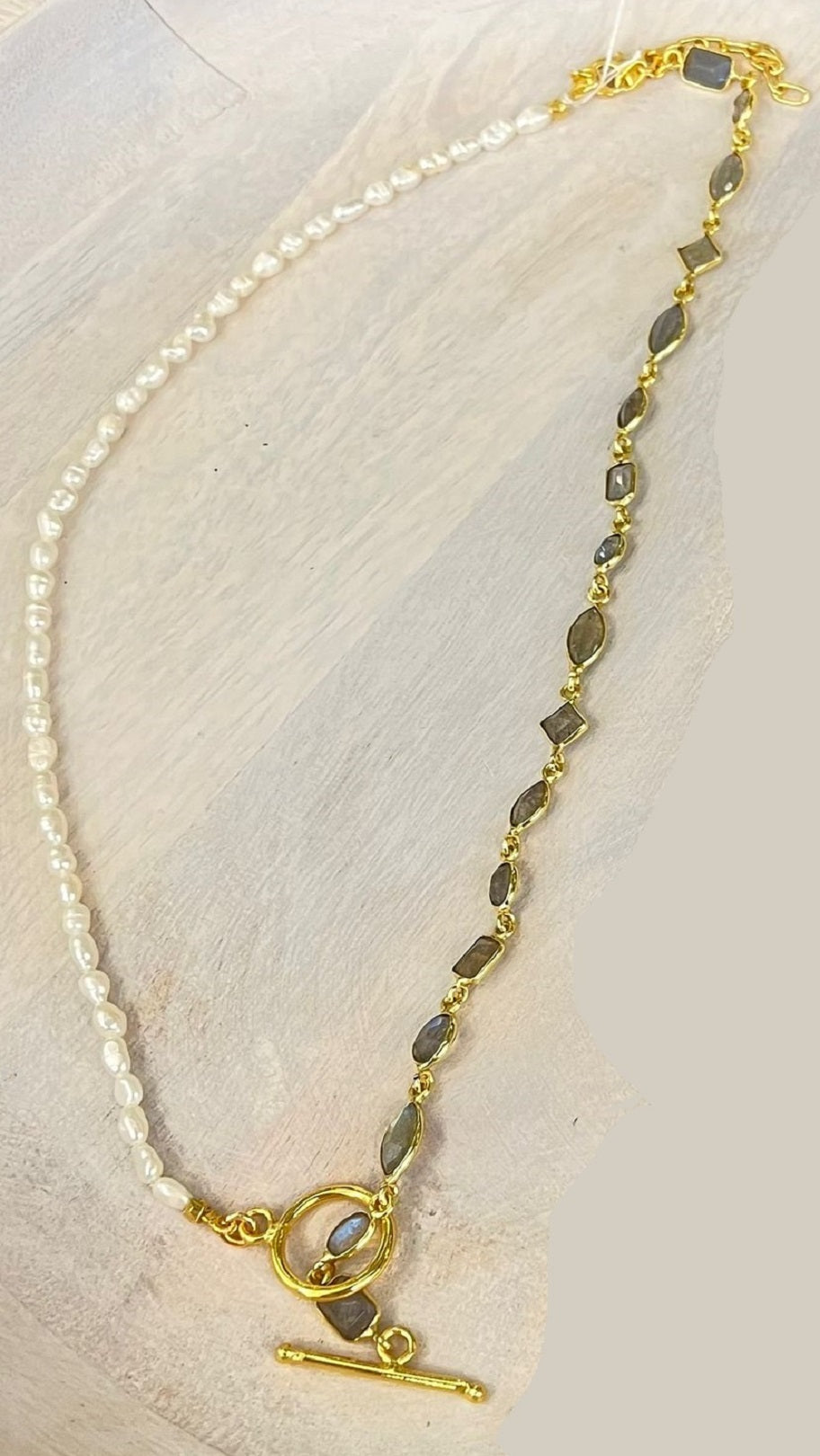 Necklace Half/Half  Strand (Pearl & Labradorite)