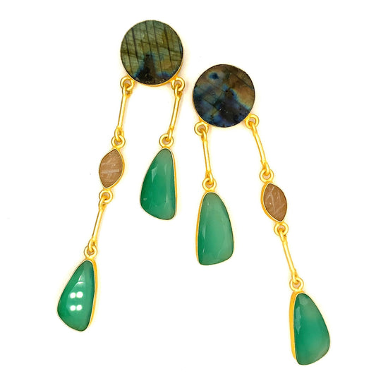 Miya (Labradorite + Green Onyx) Statement Earrings
