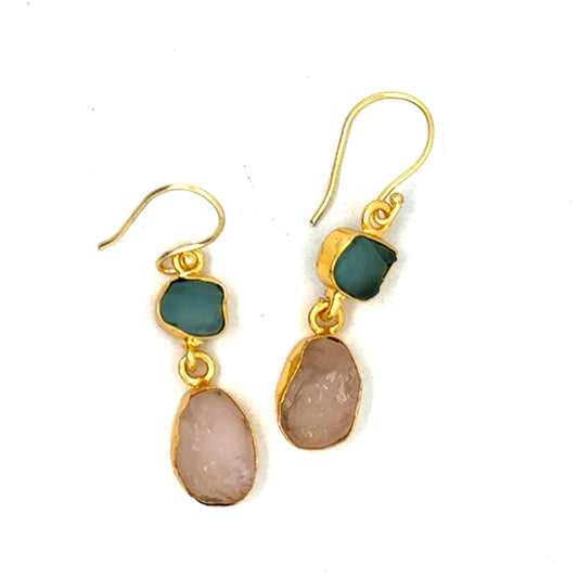 Cassandra Raw Stone 2 Tier Hook Earrings [Best Seller]