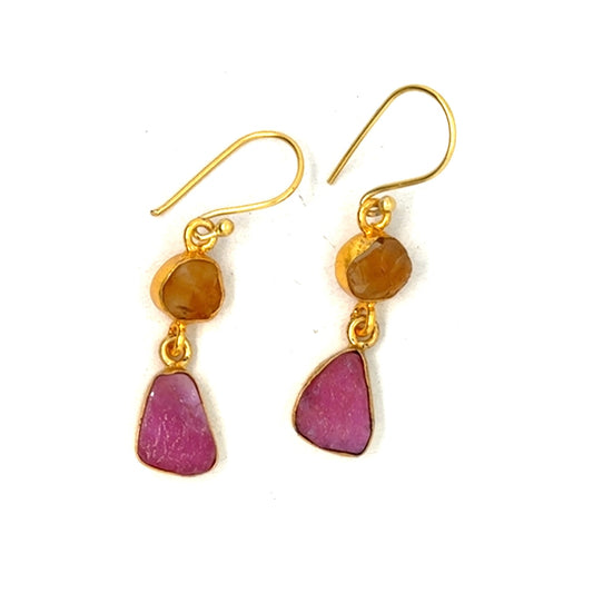 Inessa Raw Stone 2 Tier Hook Earrings [Best Seller]
