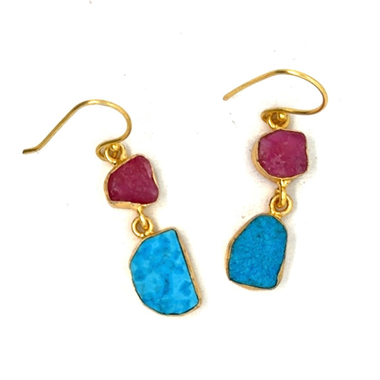 Danna Raw Stone 2 Tier Hook Earrings [Best Seller]