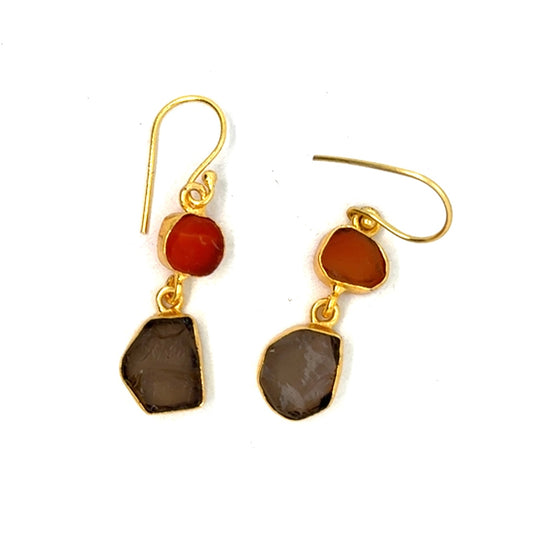 Jasmine Raw Stone 2 Tier Hook Earrings [Best Seller]