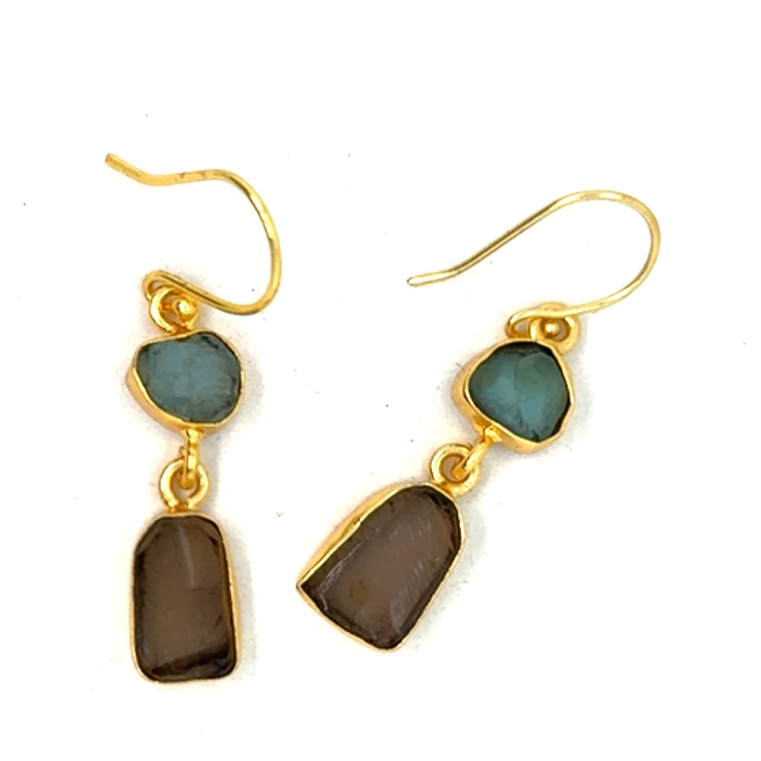 Brittany Raw Stone 2 Tier Hook Earrings [Best Seller]