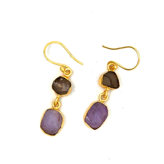 Norma Raw Stone 2 Tier Hook Earrings [Best Seller]