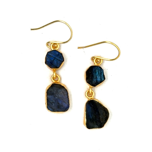 Diamond Raw Stone 2 Tier Hook Earrings [Best Seller]