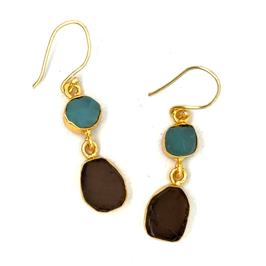 Danielle Raw Stone 2 Tier Hook Earrings [Best Seller]