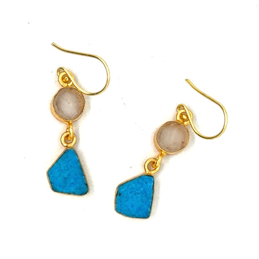 Bernadette Raw Stone 2 Tier Hook Earrings [Best Seller]