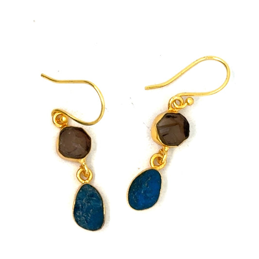 Eileen Raw Stone 2 Tier Hook Earrings [Best Seller]