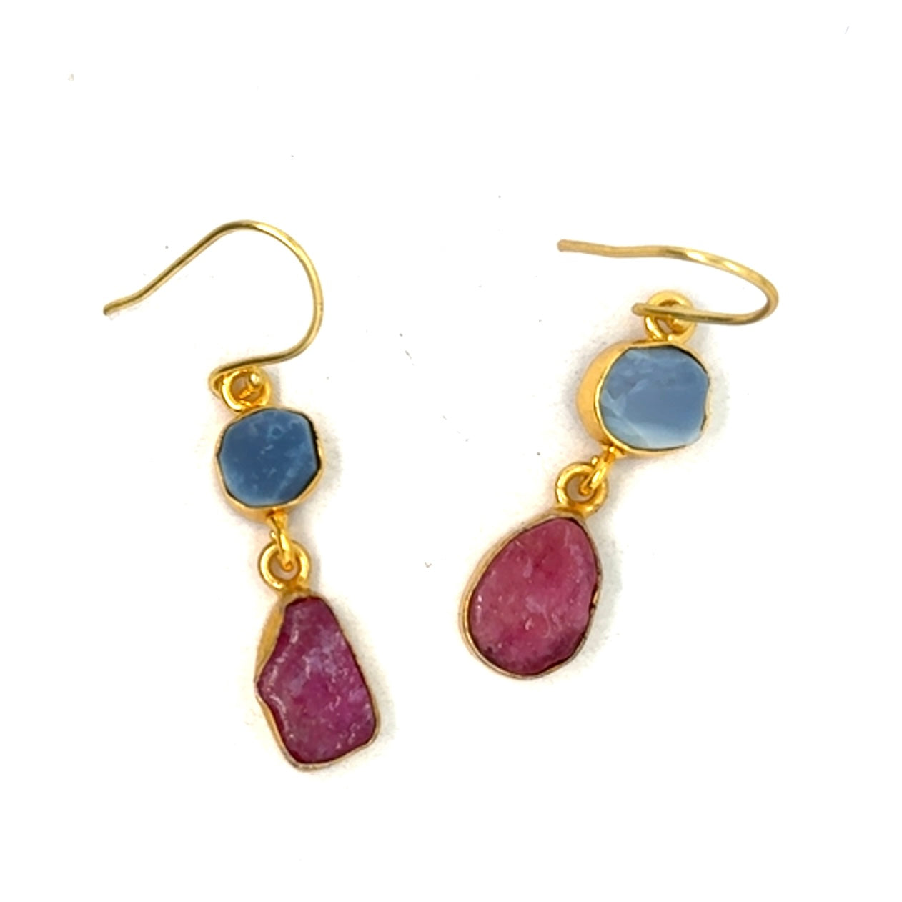 Carla Raw Stone 2 Tier Hook Earrings [Best Seller]