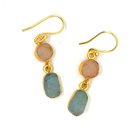 Chantel Raw Stone 2 Tier Hook Earrings [Best Seller]