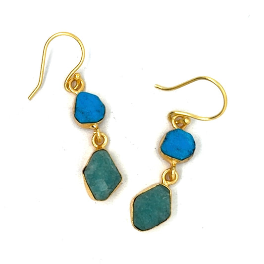 Betsy Raw Stone 2 Tier Hook Earrings [Best Seller]