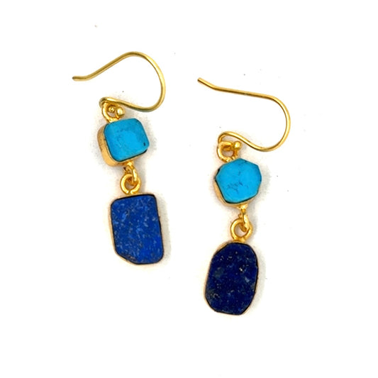 Amalia Raw Stone 2 Tier Hook Earrings [Best Seller]