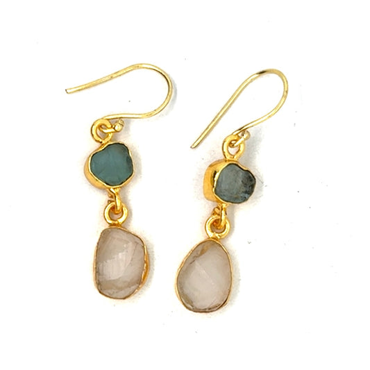 Erika Raw Stone 2 Tier Hook Earrings [Best Seller]