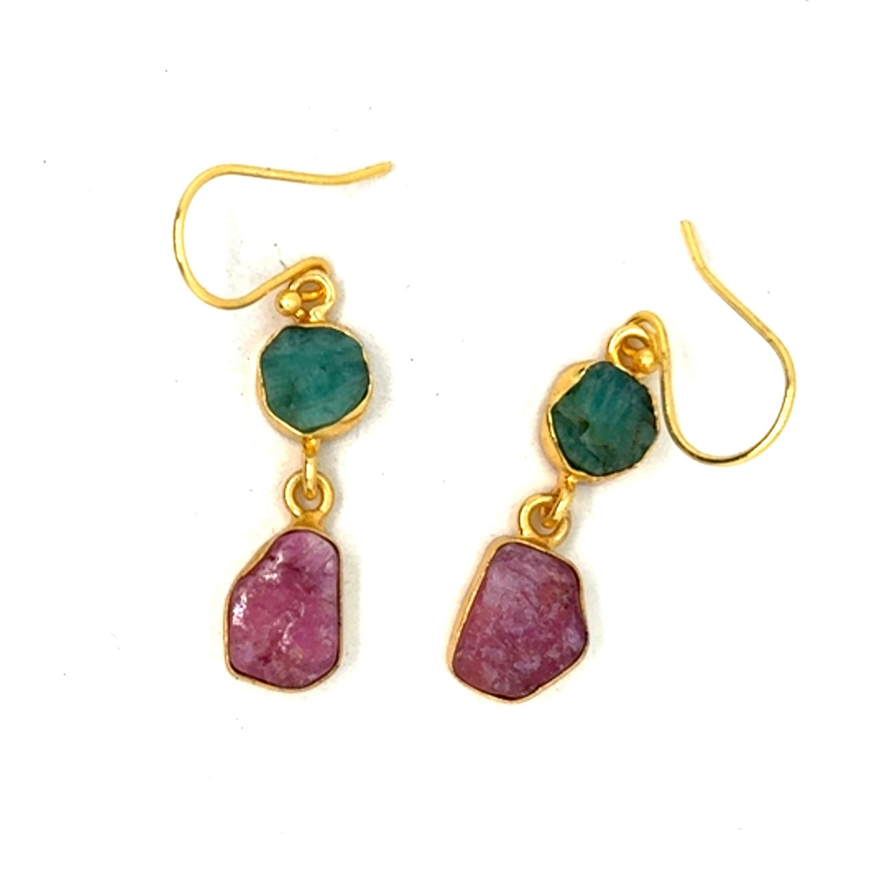 Jill Raw Stone 2 Tier Hook Earrings [Best Seller]