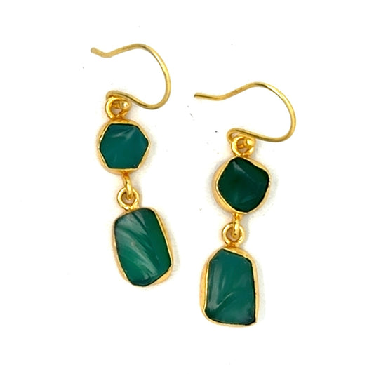 Dina Raw Stone 2 Tier Hook Earrings [Best Seller]