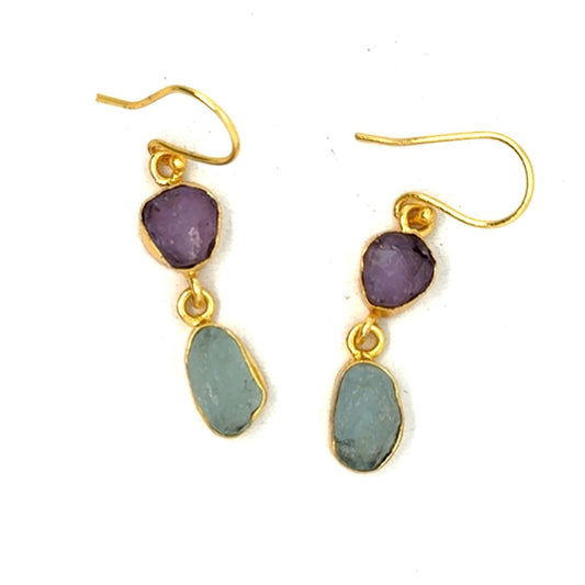 Adele Raw Stone 2 Tier Hook Earrings [Best Seller]
