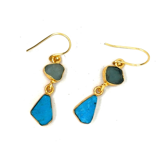 Bertha Raw Stone 2 Tier Hook Earrings [Best Seller]