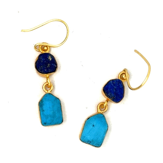Brisa Raw Stone 2 Tier Hook Earrings [Best Seller]