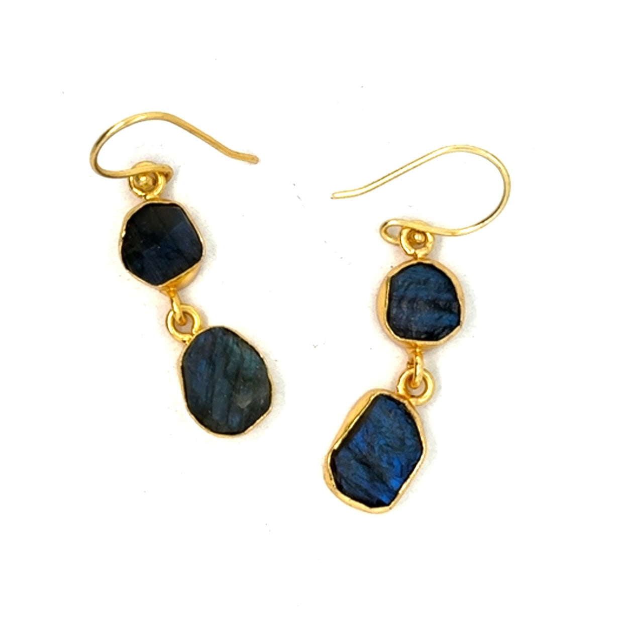 Helen Raw Stone 2 Tier Hook Earrings [Best Seller]