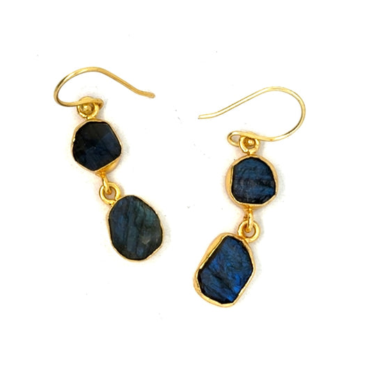 Helen Raw Stone 2 Tier Hook Earrings [Best Seller]