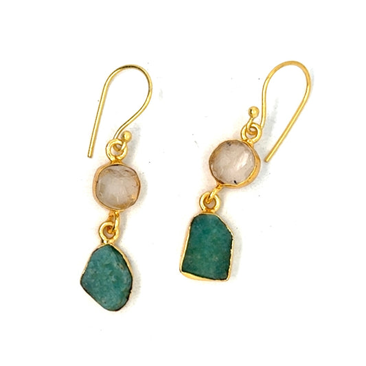Emmalyn Raw Stone 2 Tier Hook Earrings [Best Seller]