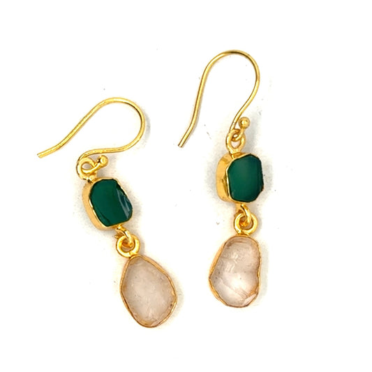 Jewel Raw Stone 2 Tier Hook Earrings [Best Seller]