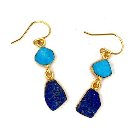 Alaya Raw Stone 2 Tier Hook Earrings [Best Seller]