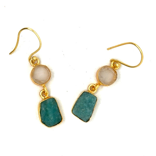Dakota Raw Stone 2 Tier Hook Earrings [Best Seller]