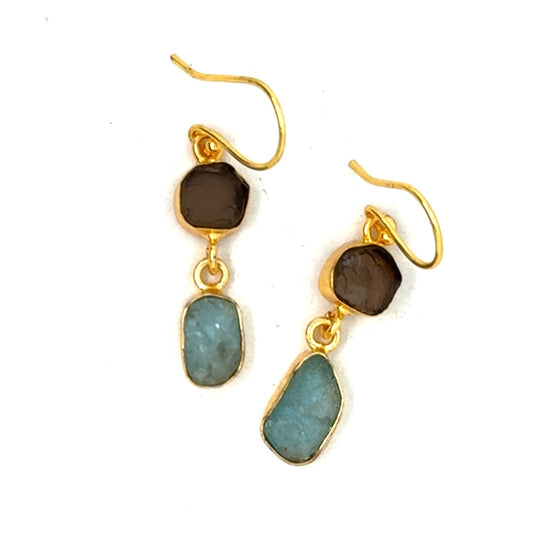 Clora Raw Stone 2 Tier Hook Earrings [Best Seller]