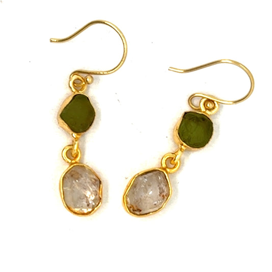 Carly Raw Stone 2 Tier Hook Earrings [Best Seller]