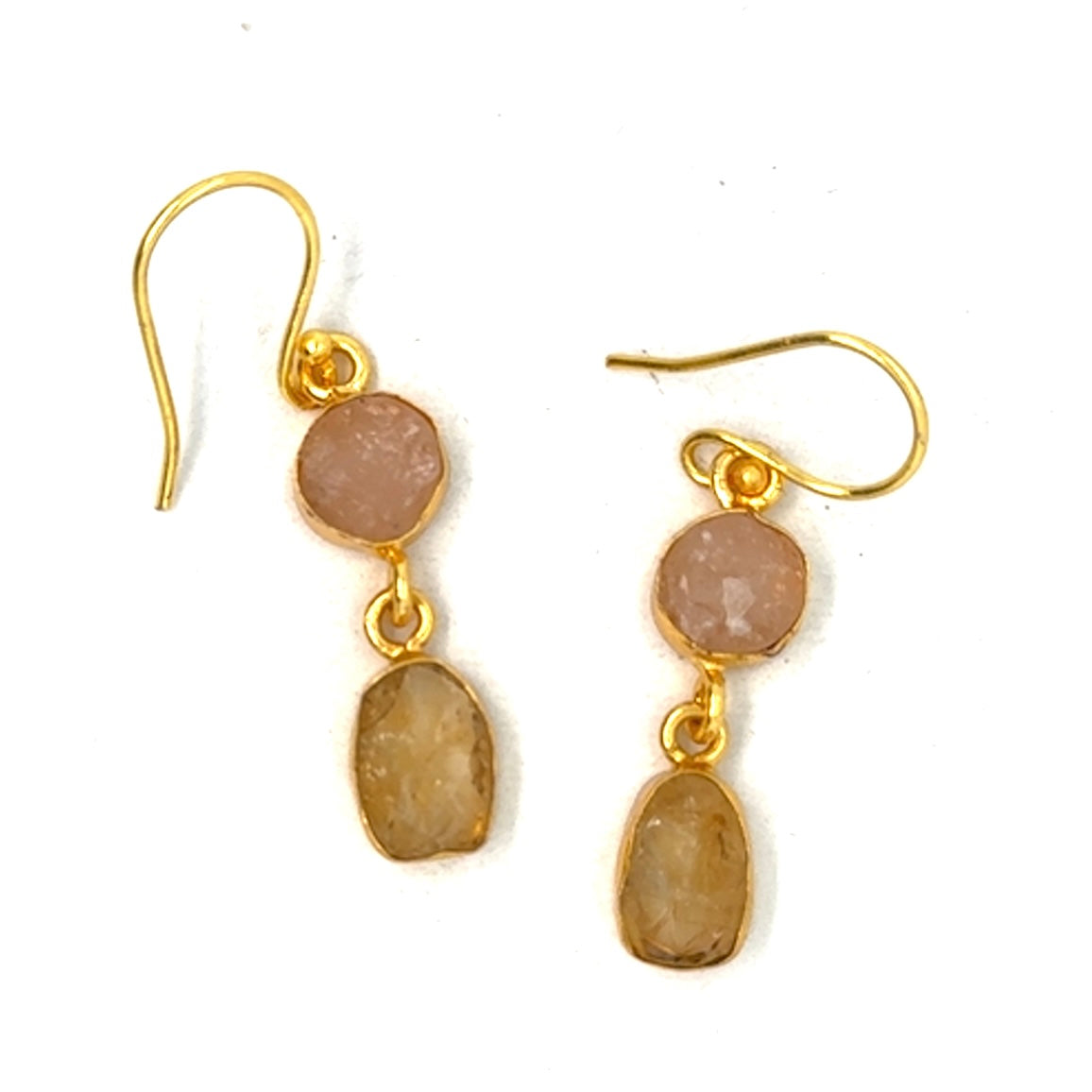 Alyssa Raw Stone 2 Tier Hook Earrings [Best Seller]