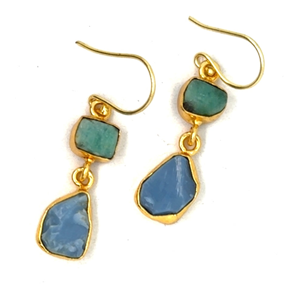 Nella Raw Stone 2 Tier Hook Earrings [Best Seller]