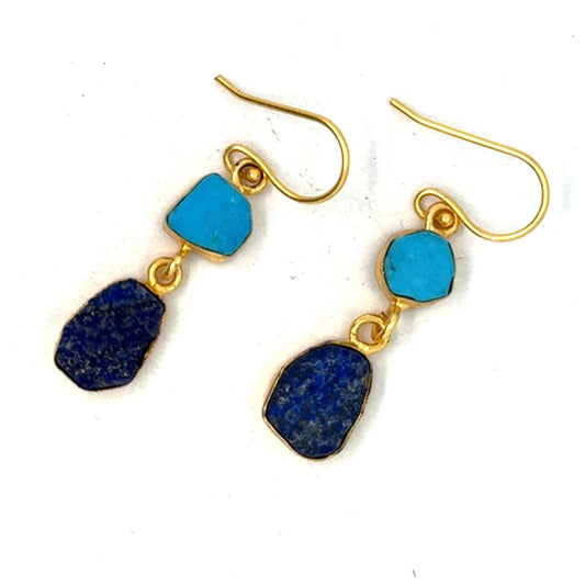 Rhonda Raw Stone 2 Tier Hook Earrings [Best Seller]