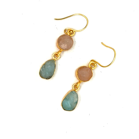 Ramona Raw Stone 2 Tier Hook Earrings [Best Seller]