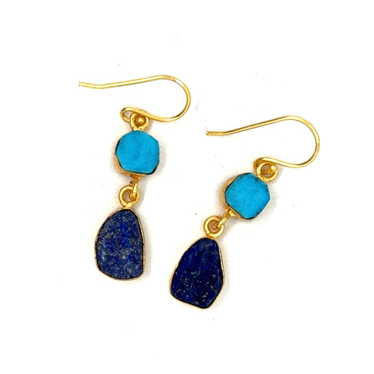 Holly Raw Stone 2 Tier Hook Earrings [Best Seller]