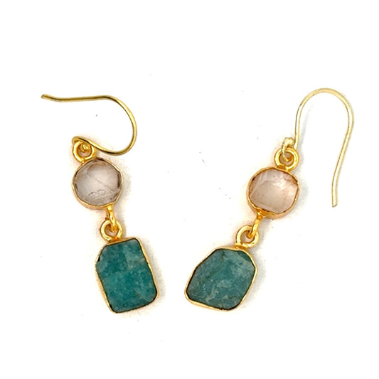 Glenda Raw Stone 2 Tier Hook Earrings [Best Seller]