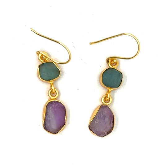Desiree Raw Stone 2 Tier Hook Earrings [Best Seller]