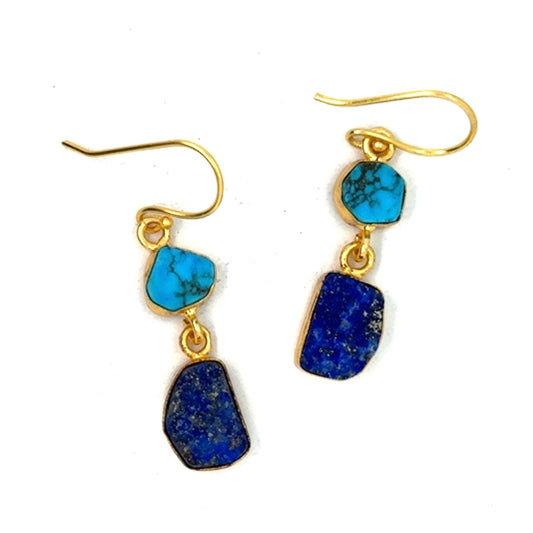 Judy Raw Stone 2 Tier Hook Earrings [Best Seller]