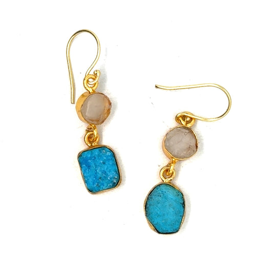 Lucille Raw Stone 2 Tier Hook Earrings [Best Seller]