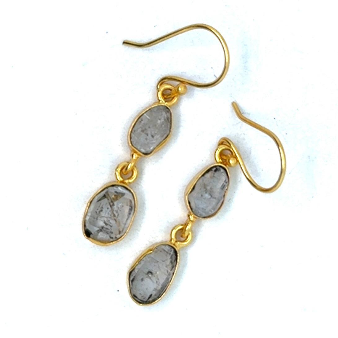 Elsbeth Raw Stone 2 Tier Hook Earrings [Best Seller]